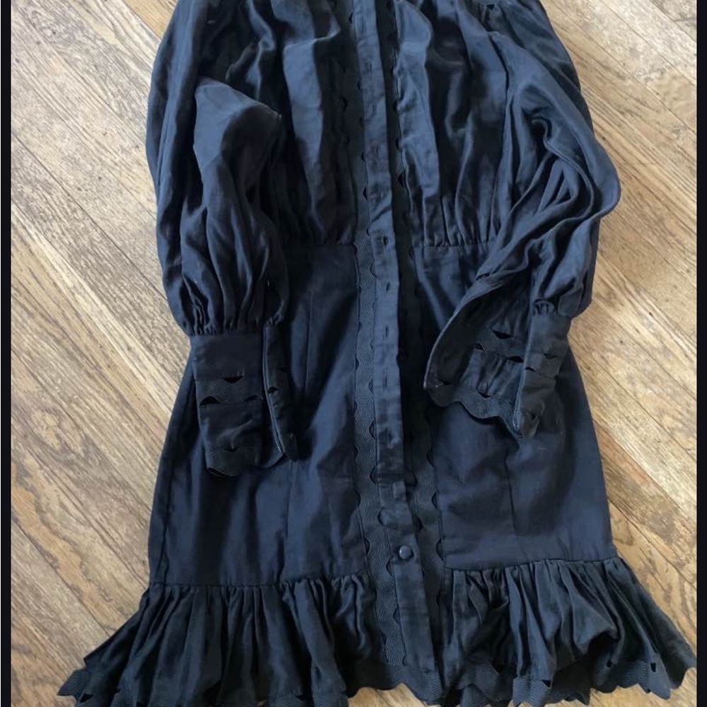 Women's Long Sleeve Ruffle Hem Dress - Black